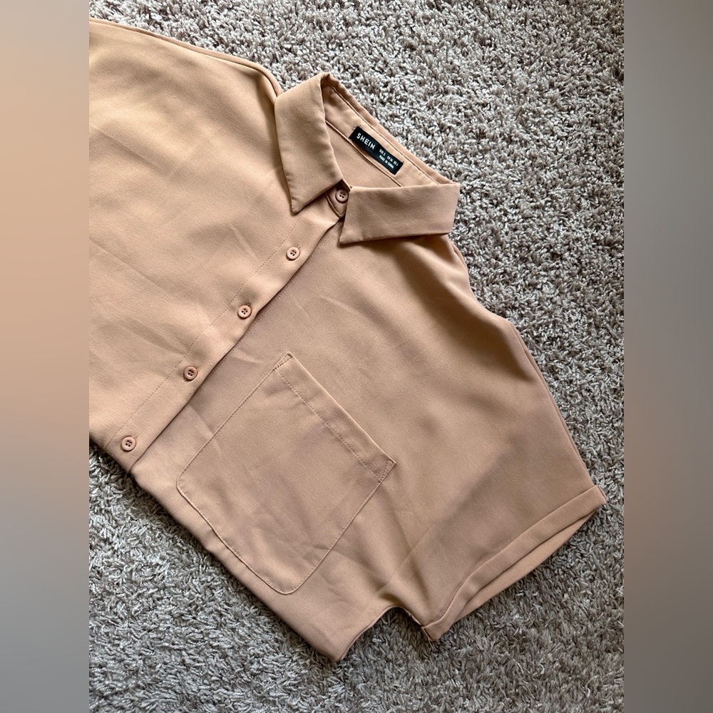 SHEIN Camel Short Sleeve Blouse